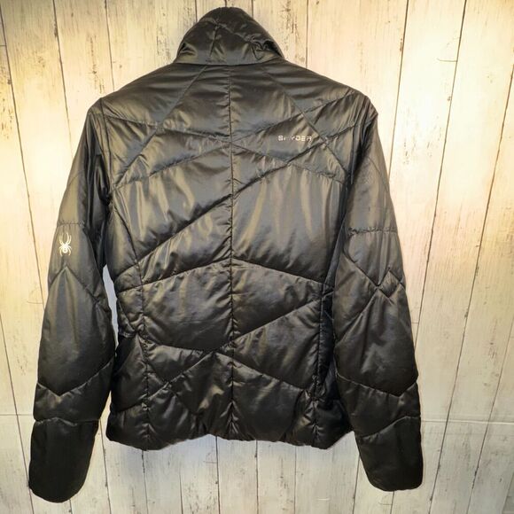 Spyder ThermaWeb Jacket Womens M Puffer Performance Full Zip Storm Flap Black - Picture 2 of 7